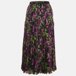 Prada Multicolor Floral Print Silk Pleated Midi Skirt L