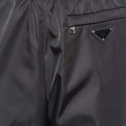 Pre Owned Prada Black Nylon Leather Badge Detail Trousers S