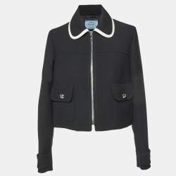 Prada Black Wool Zip-Up Oversized Jacket L