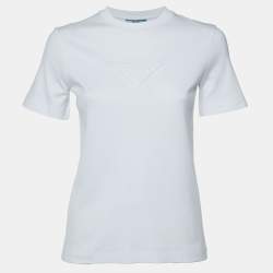 Pre Owned Prada White Logo Embossed Cotton T-Shirt XXS
