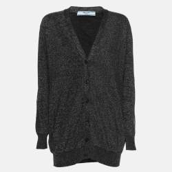 Prada Silver Shimmering Lurex Fabric Cardigan M