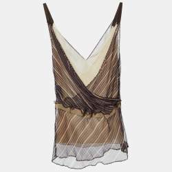 Pre Owned Prada Purple Stripe Silk Strappy Top M