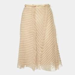 Prada Beige Embroidered Chiffon Midi Skirt M