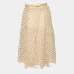 Prada Beige Embroidered Chiffon Midi Skirt M