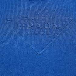 Prada Blue Logo Embossed Cotton Blend Knit Sleeveless Crop Top M