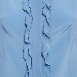 Prada Blue Silk Ruffled Button Front Blouse M