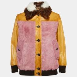 Prada Mustard Yellow Leather and Fur Paneled Jacket S