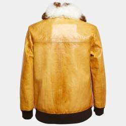 Prada Mustard Yellow Leather and Fur Paneled Jacket S