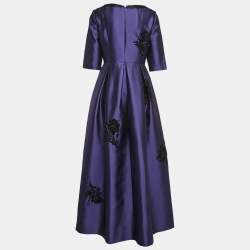 Pre Owned Prada Blue Bead Embellished Wool and Silk Pleated Gown M