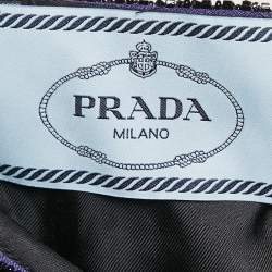Pre Owned Prada Blue Bead Embellished Wool and Silk Pleated Gown M
