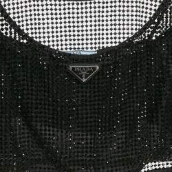 Pre Owned Prada Black Rhinestone Mesh Crop Top S