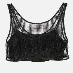 Pre Owned Prada Black Rhinestone Mesh Crop Top S