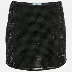 Prada Black Rhinestone Mesh Mini Skirt S