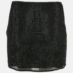 Prada Black Rhinestone Mesh Mini Skirt S