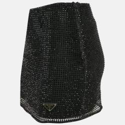 Prada Black Rhinestone Mesh Mini Skirt S