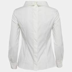 Prada White Poplin Neck-Tie Detail Long Sleeve Blouse S