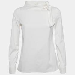 Prada White Poplin Neck-Tie Detail Long Sleeve Blouse S