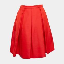 Prada Red Crepe Box Pleats Short Skirt XS