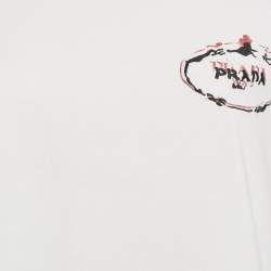 Pre Owned Prada White Logo Embroidered Jersey Crew Neck T-Shirt L