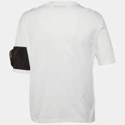 Pre Owned Prada White Cotton Zip Pocket Sleeve Detail Crew Neck T-Shirt S