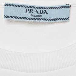 Pre Owned Prada White Cotton Zip Pocket Sleeve Detail Crew Neck T-Shirt S