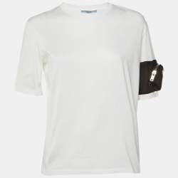 Prada White Cotton Zip Pocket Sleeve Detail Crew Neck T-Shirt S