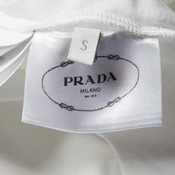 Pre Owned Prada White Cotton Zip Pocket Sleeve Detail Crew Neck T-Shirt S