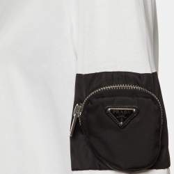 Pre Owned Prada White Cotton Zip Pocket Sleeve Detail Crew Neck T-Shirt S
