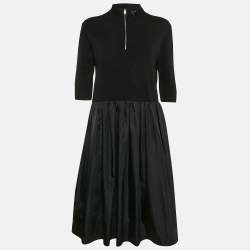 Prada Black Nylon and Knit Midi Dress L