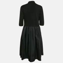 Prada Black Nylon and Knit Midi Dress L