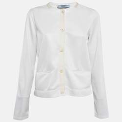 Prada White Jersey Button Front Silk Trimmed Blouse L
