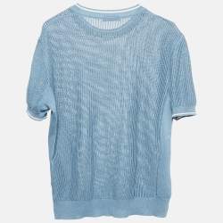  Prada Blue Silk and Cotton Crew Neck Sweater S