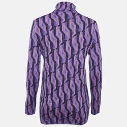 Prada Purple Patterned Knit Wool Turtle Neck Pullover M