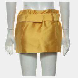 Prada Yellow Silk, Wool Belted Mini Skirt IT Women 36