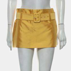 Prada Yellow Silk, Wool Belted Mini Skirt IT Women 36