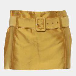 Prada Yellow Silk, Wool Belted Mini Skirt IT Women 36