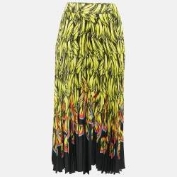 Prada Multicolor Banana Print Plisse Midi Skirt M