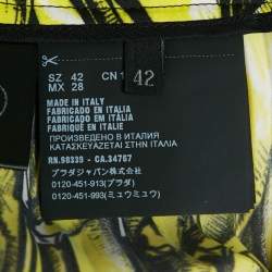Prada Multicolor Banana Print Plisse Midi Skirt M