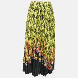 Prada Multicolor Banana Print Plisse Midi Skirt M