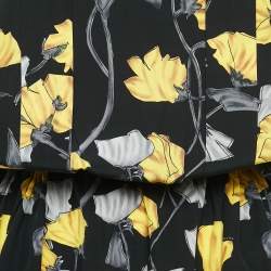 Prada Black Floral Print Silk Sleeveless Adjustable Waist Midi Dress M