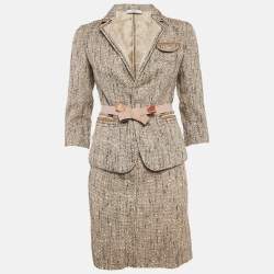 Prada Beige Tweed Skirt Suit S