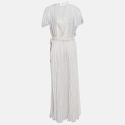Prada White Silk Pleated Maxi Dress M