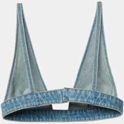 Prada Blue Denim Triangle Patterned Bralette Top S 