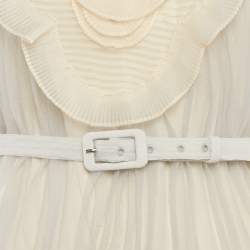 مملوكة مسبقًا Prada Light Grey Plisse Organza Jabot Detail Dress M