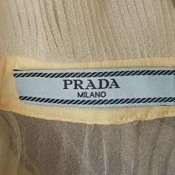 مملوكة مسبقًا Prada Light Grey Plisse Organza Jabot Detail Dress M