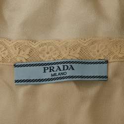 مملوكة مسبقًا Prada Light Grey Plisse Organza Jabot Detail Dress M