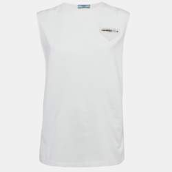 Pre Owned Prada White Cotton Knit Zip Detail Sleeveless Top XS