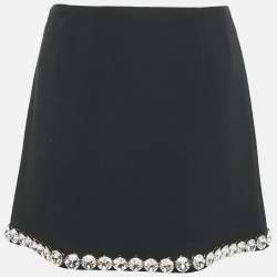 Prada Black Crystal Studded Crepe Mini Skirt S
