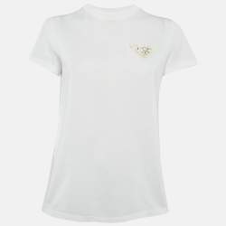 Prada White Cotton Floral Applique T-Shirt M