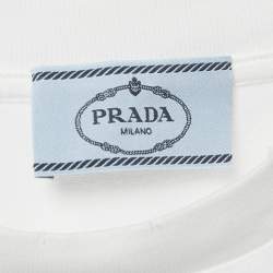 Prada White Logo Patched Detail Cotton Oversized Crew Neck T-Shirt S
